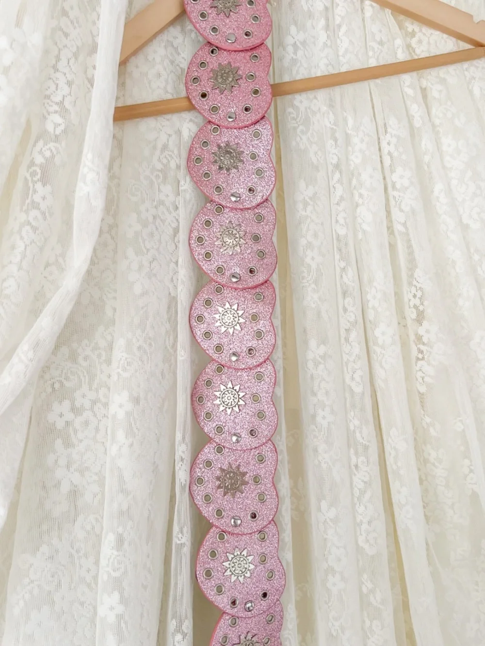 Pink Glitter Heart Concho Western Statement Belt
